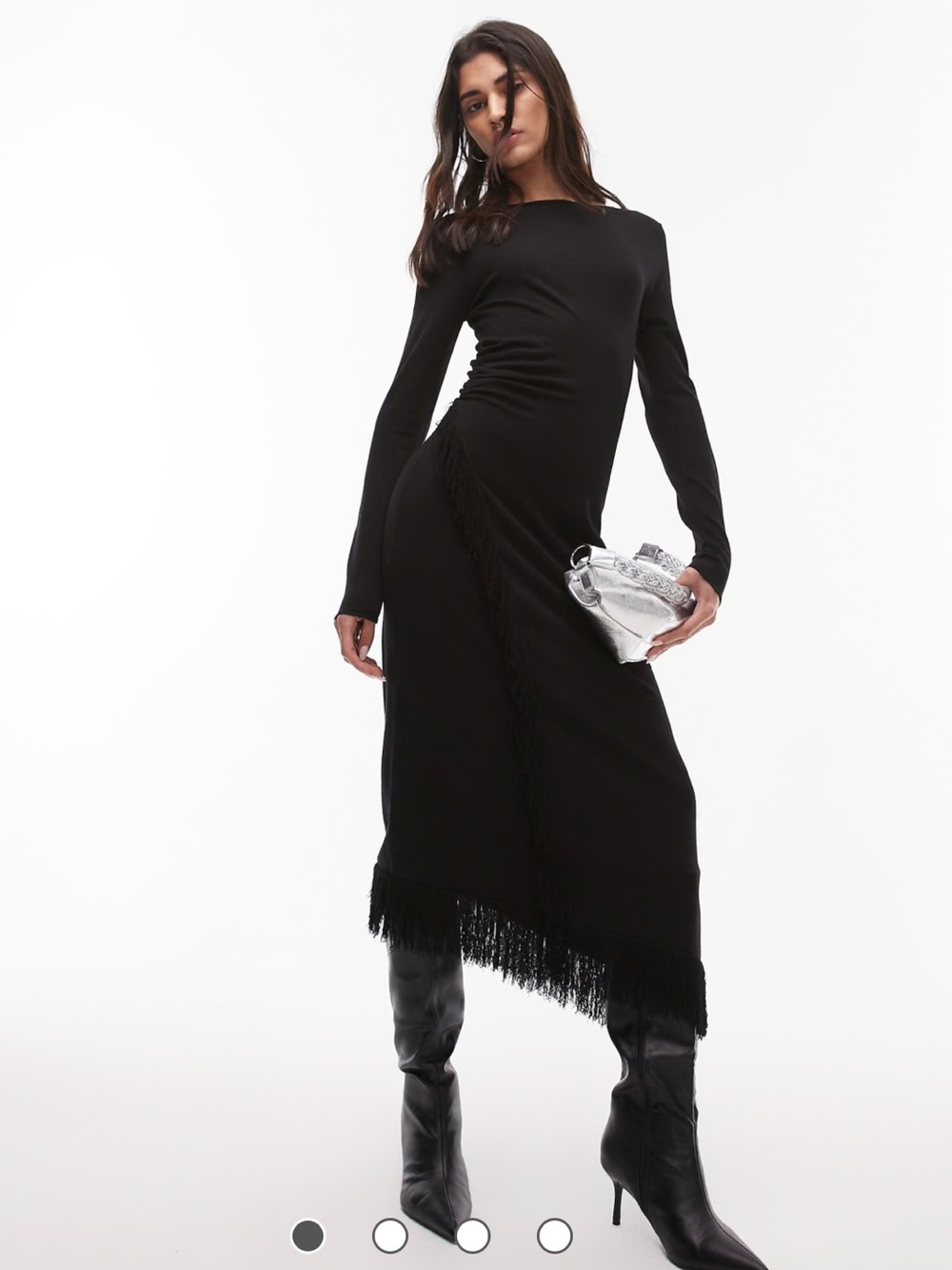 ANTHROPOLOGIE & OTHER STORIES Asymmetric Fringe Wrap Waist Black Midaxi Dress, M